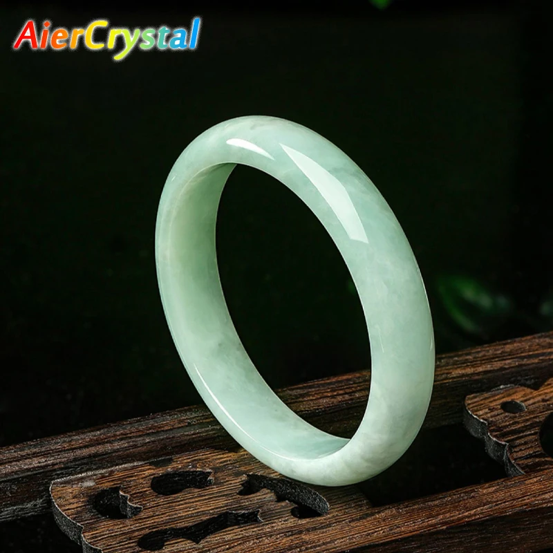 

Natural Jadeite Bangle Light Green Jade Bracelet Hand Carved Round Fashion Elegant Charm Women Jewelry Accessories Gift