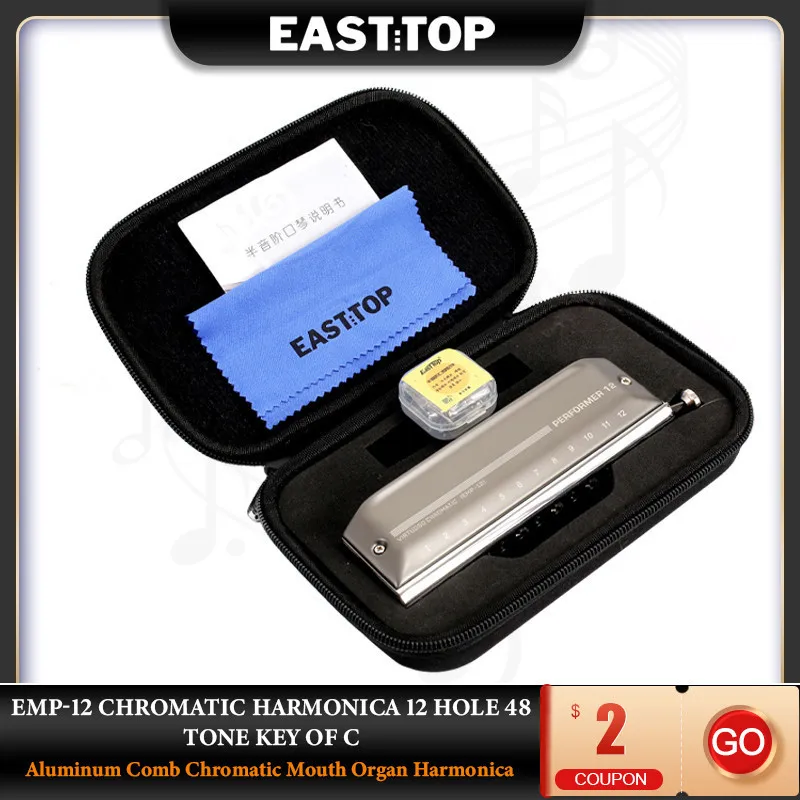 EASTTOP EMP-12 Chromatic Harmonica 12 Hole 48 Tone Key Of C Aluminum Comb Chromatic Mouth Organ Harmonica For Adults Students