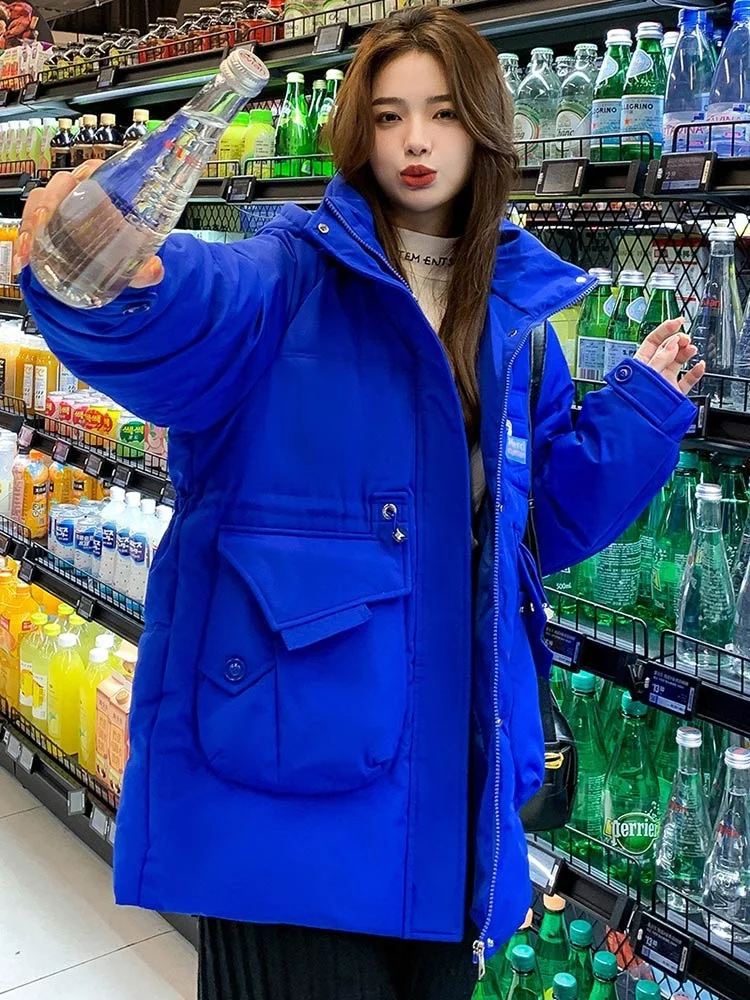 2022 New Long Parkas Women Winter Fashion Coats Women Elegant Hooded Collar Solid Cotton Padded Jacket Female Clothes
