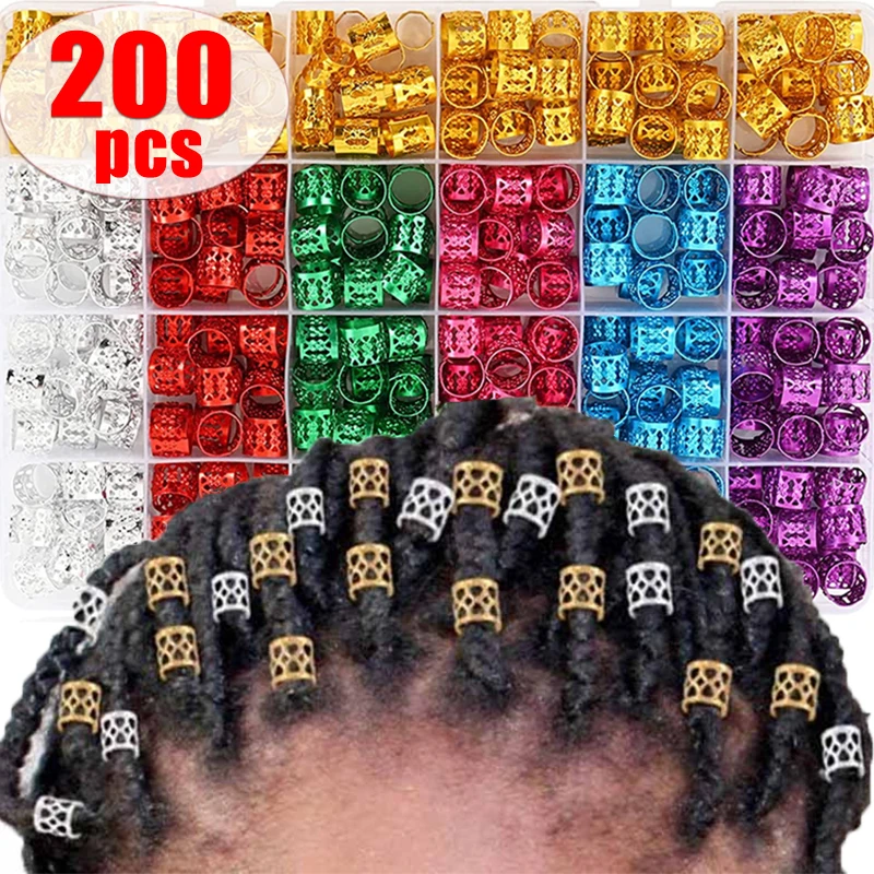 

100/200Pcs Tube Beads Golden Silver Rings For Braids Jewelry Ring Dread Dreadlock Beads Adjustable Braid Cuffs Hollow Hair Beads