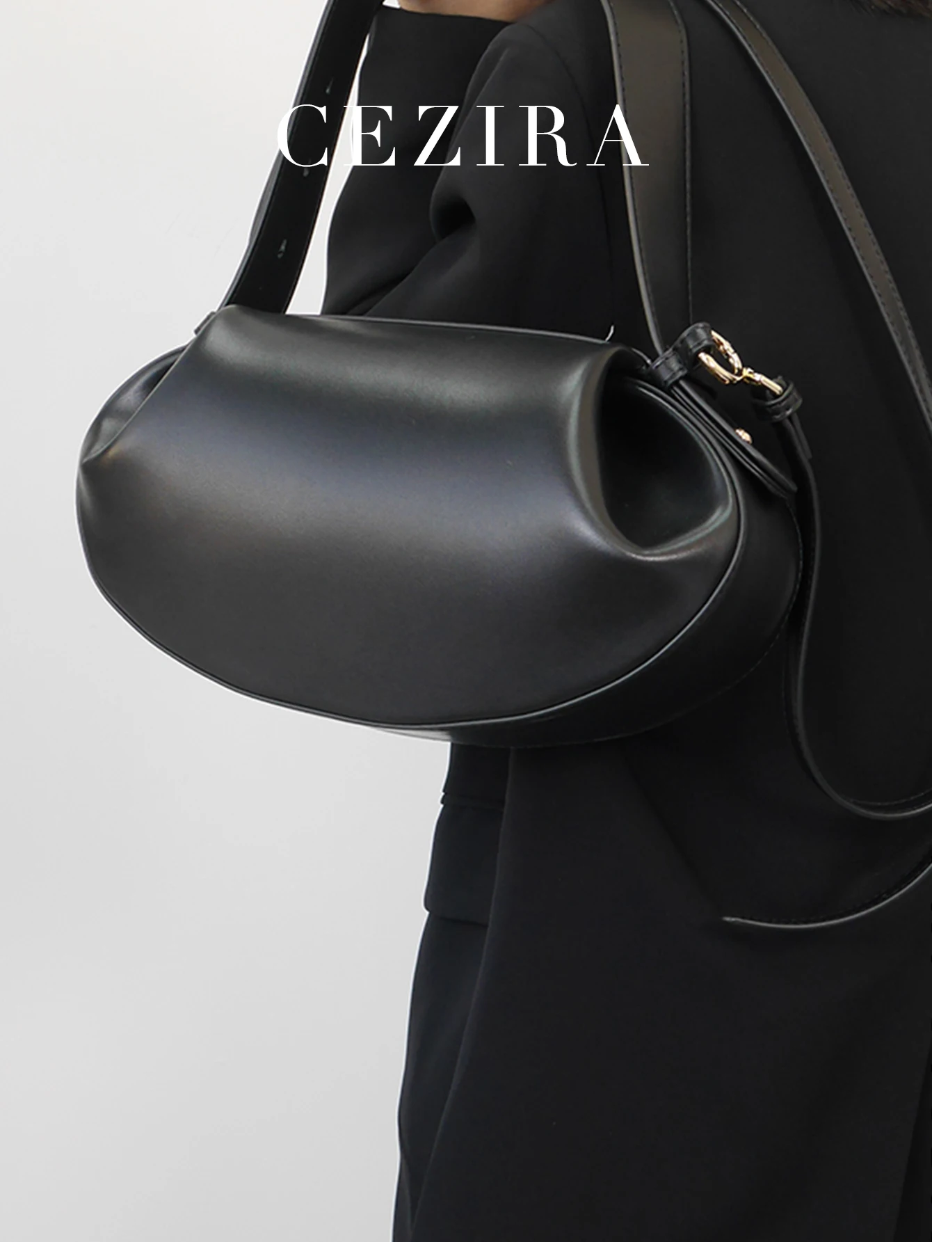 CEZIRA Women Fashion Designer PU Vegan Leather Handbags Niche Brand Rugby Shape Top-handle Bags Crossbody Shoulder Purses Daily