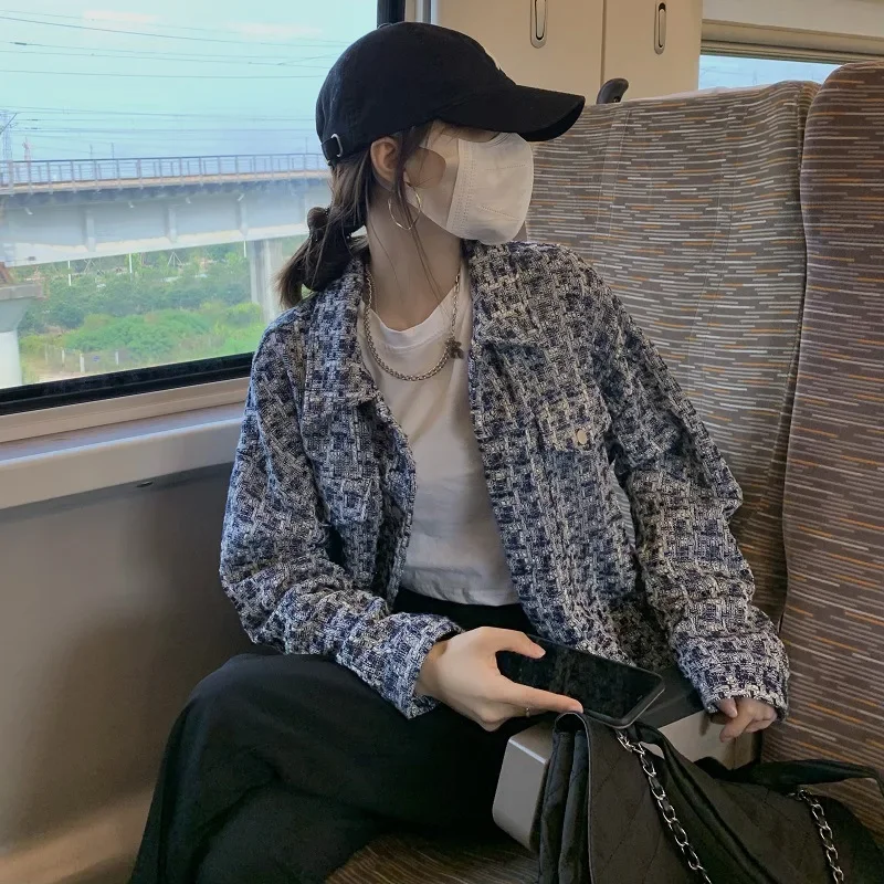Новинка весны и осени 2023 женская одежда твидовая куртка средней длины с длинными
