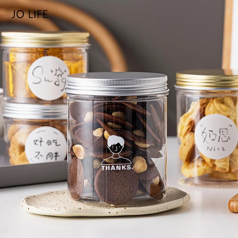 

JO LIFE 6pcs/set Transparent Cookie Wrapping Packaging Box With Aluminum Cap Snack Storage Jar Plastic Biscuit Bucket