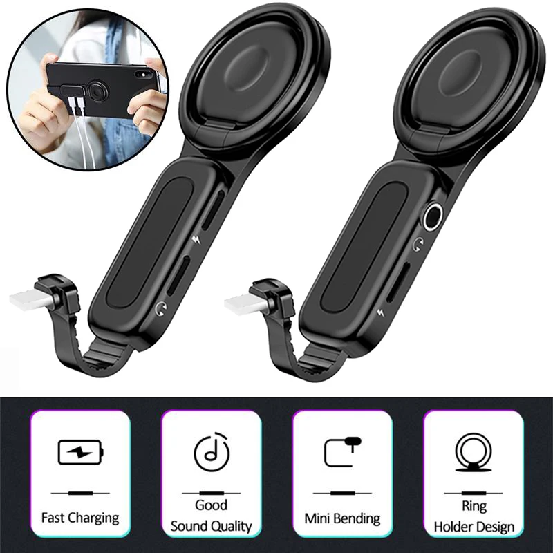 

ForLightning To 3.5mm Jack Adapter Holder 2 in 1 Headphone Audio Adapter For Apple iPhone 13 12 11 X Aux Charging Cable Splitter