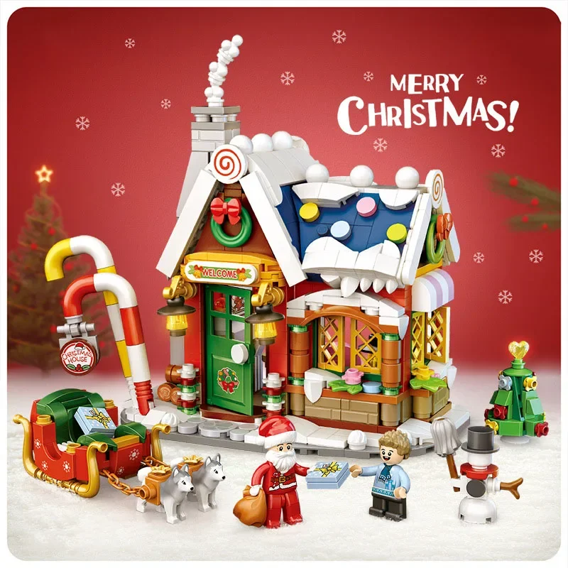 

Рождественский дом, снеговик, Рождественская елка, олень, модель, частицы, маленькие строительные блоки, конструктор, сборка, кирпичи, детские подарки