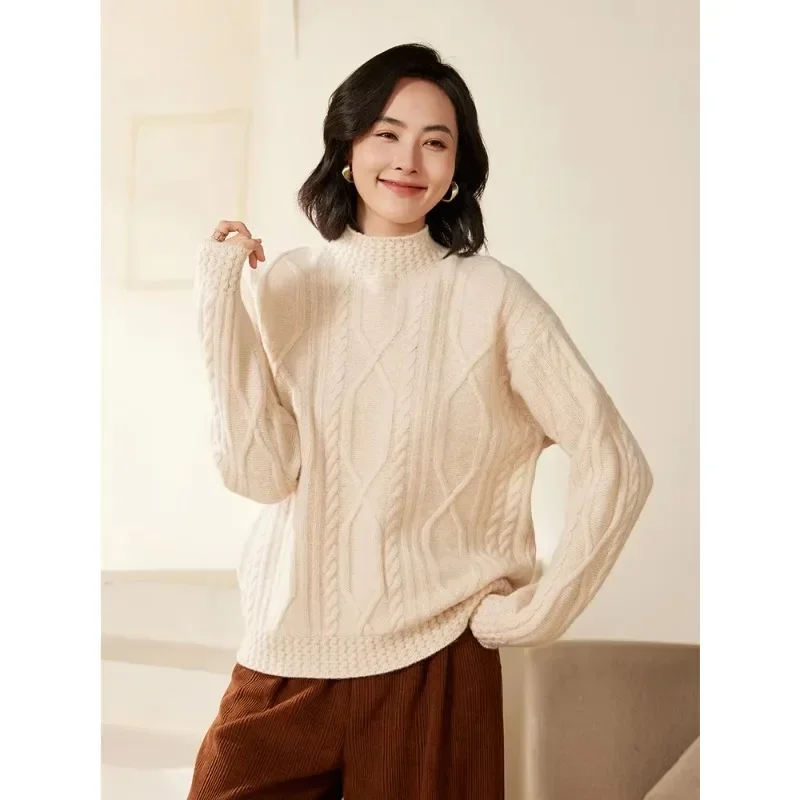 Осень-зима свитер из чистого кашемира с высоким воротом женские свободные