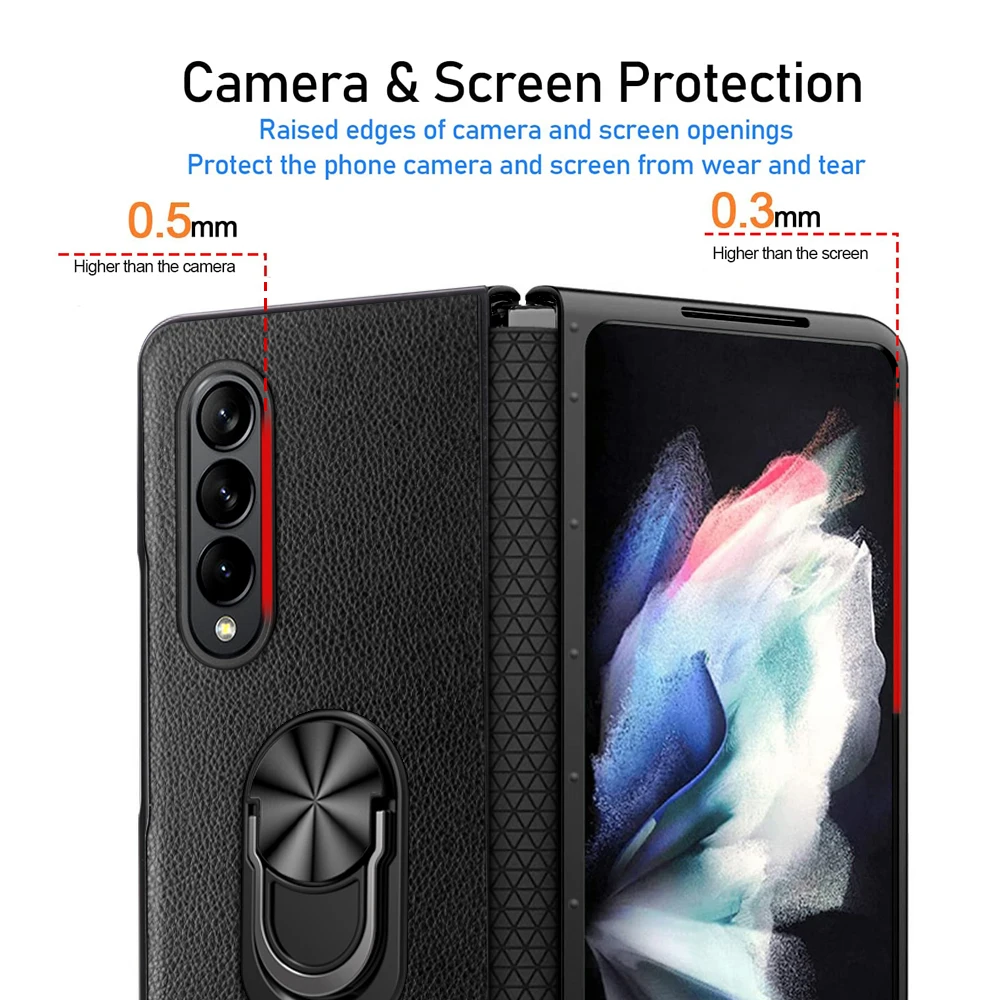 Najtaniej Do Samsung Galaxy Z Fold 4 Case Luksusowy Wzór Lychee Skórzany Uchwyt Na Pierścień Składany Ekran Zawiasu All-inclusive Odporna Na Wstrząsy Pokrywa