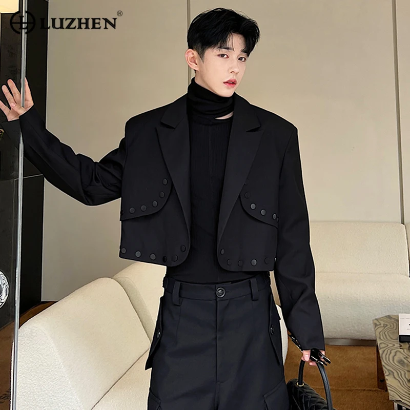 

Элегантные костюмы LUZHEN, пальто для мужчин, корейский стиль, нишевой дизайн, темная винтажная повседневная одежда, мужские роскошные блейзеры, сращенная куртка B361dc