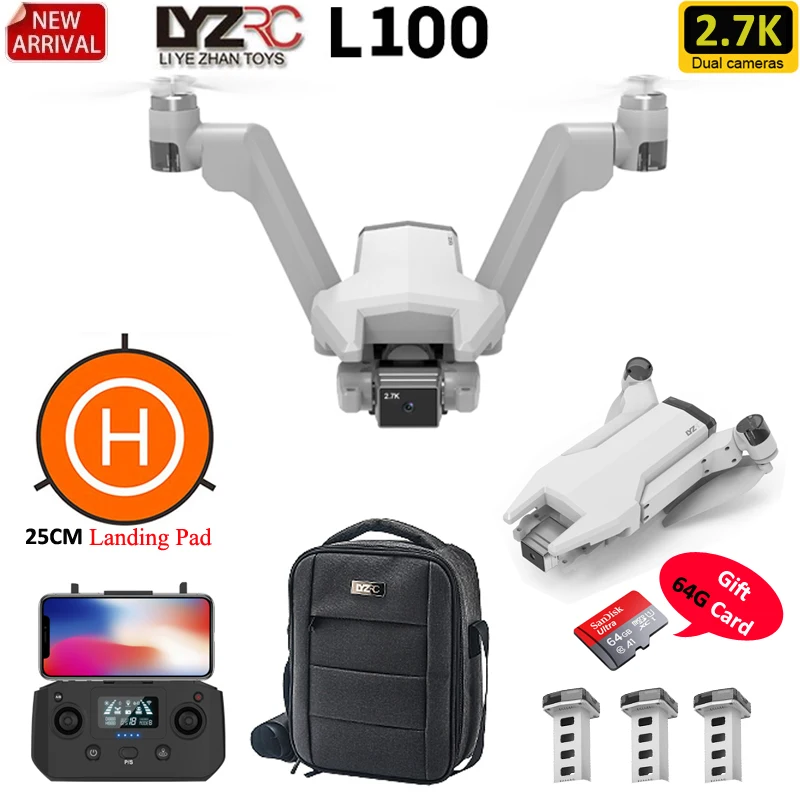 Квадрокоптер L100 GPS RC V-образный с 2-осевым стабилизатором EIS Gimba камера 2 7 K 5G WIFI FPV