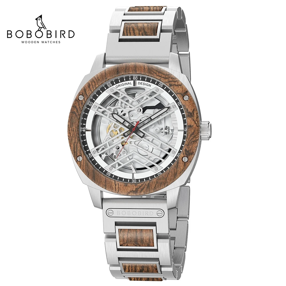 

Automatic Mechanical Watch BOBO BIRD Fashion Men's Watches Wooden Metal Luxury Wristwatch Custom Great Gift Box reloj hombre