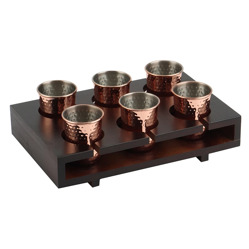 

7Pcs/Set 60Ml Mini Copper Plated Moscow Mule Mug Stainless Steel Cocktail Cup With Storage Holder Party Glasses