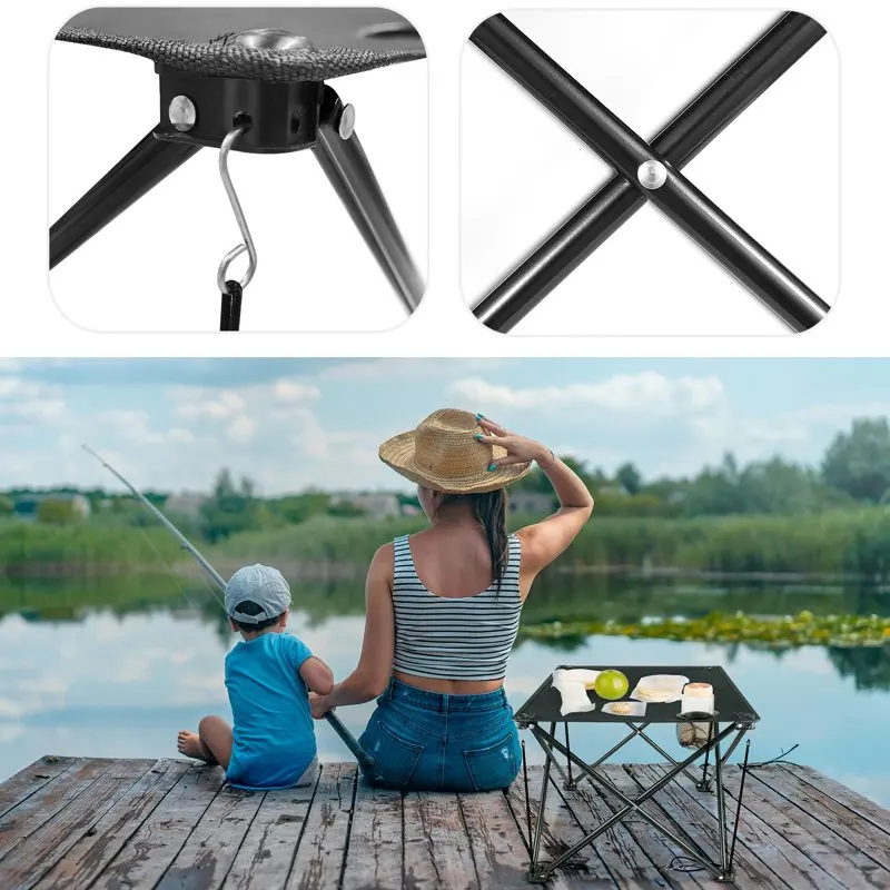 

New Lightweight Camping Folding Table Picnic Desk with Cup Holder, 18.5" for Barbecue, Fishing and Travel, Carrying Bag Included