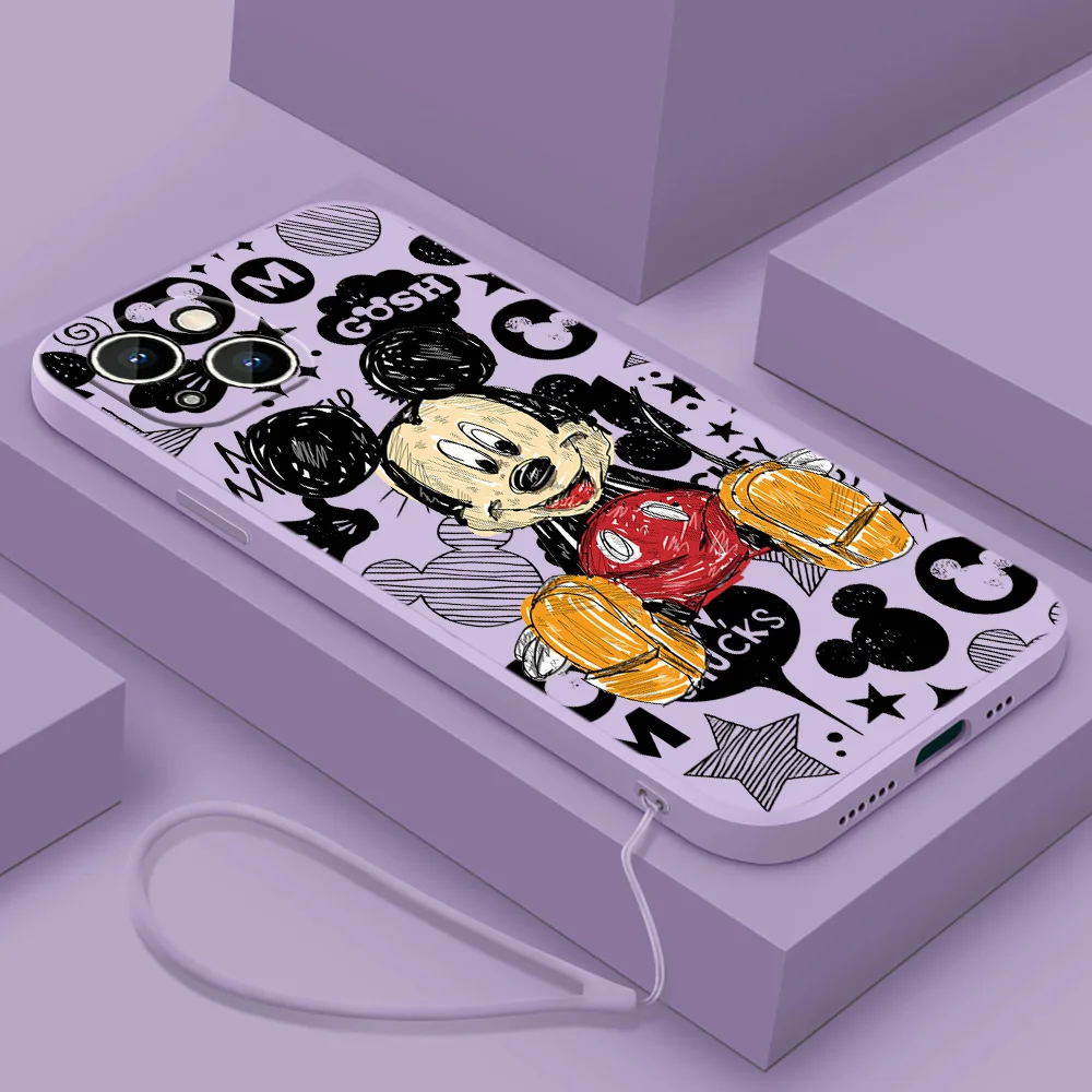 

Mickey Mouse Anime Phone Case For Apple iPhone 14 13 12 mini 11 Pro 8 7 Plus XR XS X Max Liquid Rope Funda Cover