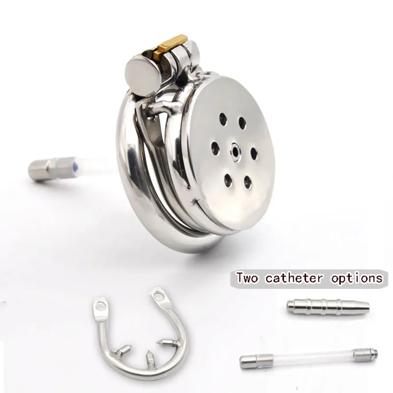 Новое маленькое стальное мужское устройство для воздержания Trumpet Cage Chastity с анти-снятием кольца Уретральный катетер V4 Lock для мужчин.