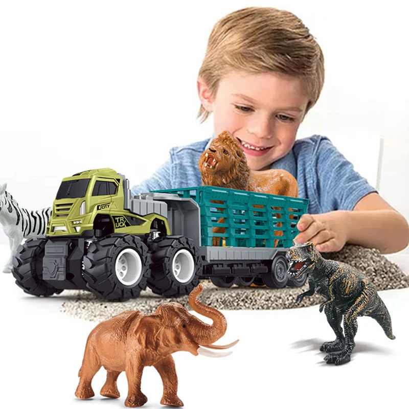 

Alloy Trailer Dinosaur Transporter Model Toy Carrier Truck Inertia Slide Dinosaurs Car Simulation Collection Gifts Toys for boys