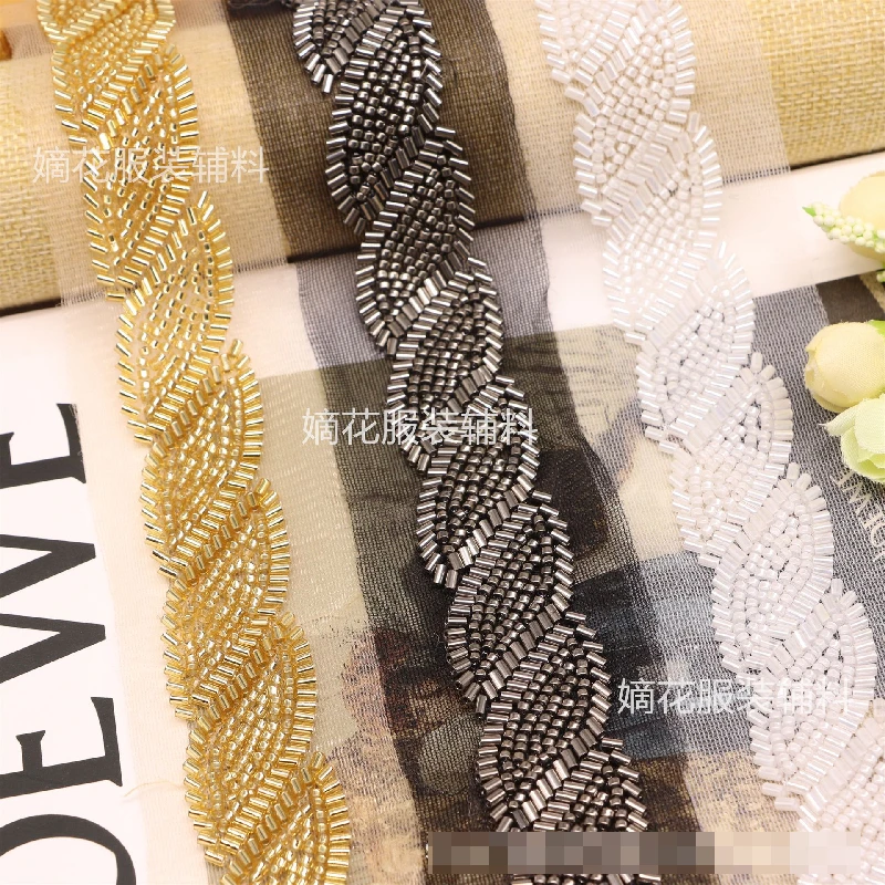 Сетчатое кружево с узором листьев и вышивкой бисером платье сделай сам передний