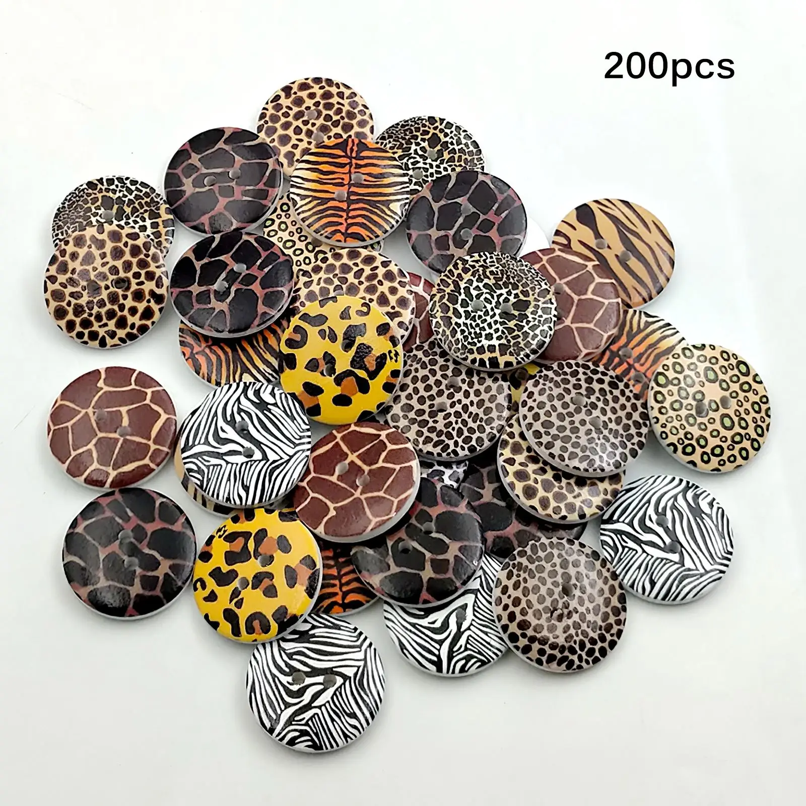 

200Pcs 20mm Wood Buttons DIY Craft White Bottom Painted Buttons Leopard Printed Wooden Buttons For Clothing Sewing Accessories