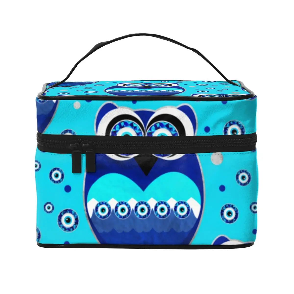 

Blue Owl Cosmetic Bags Cute Bird Evil Eye Woman's Storage Organizers with Handle Pack For Makeups Makeup Bag