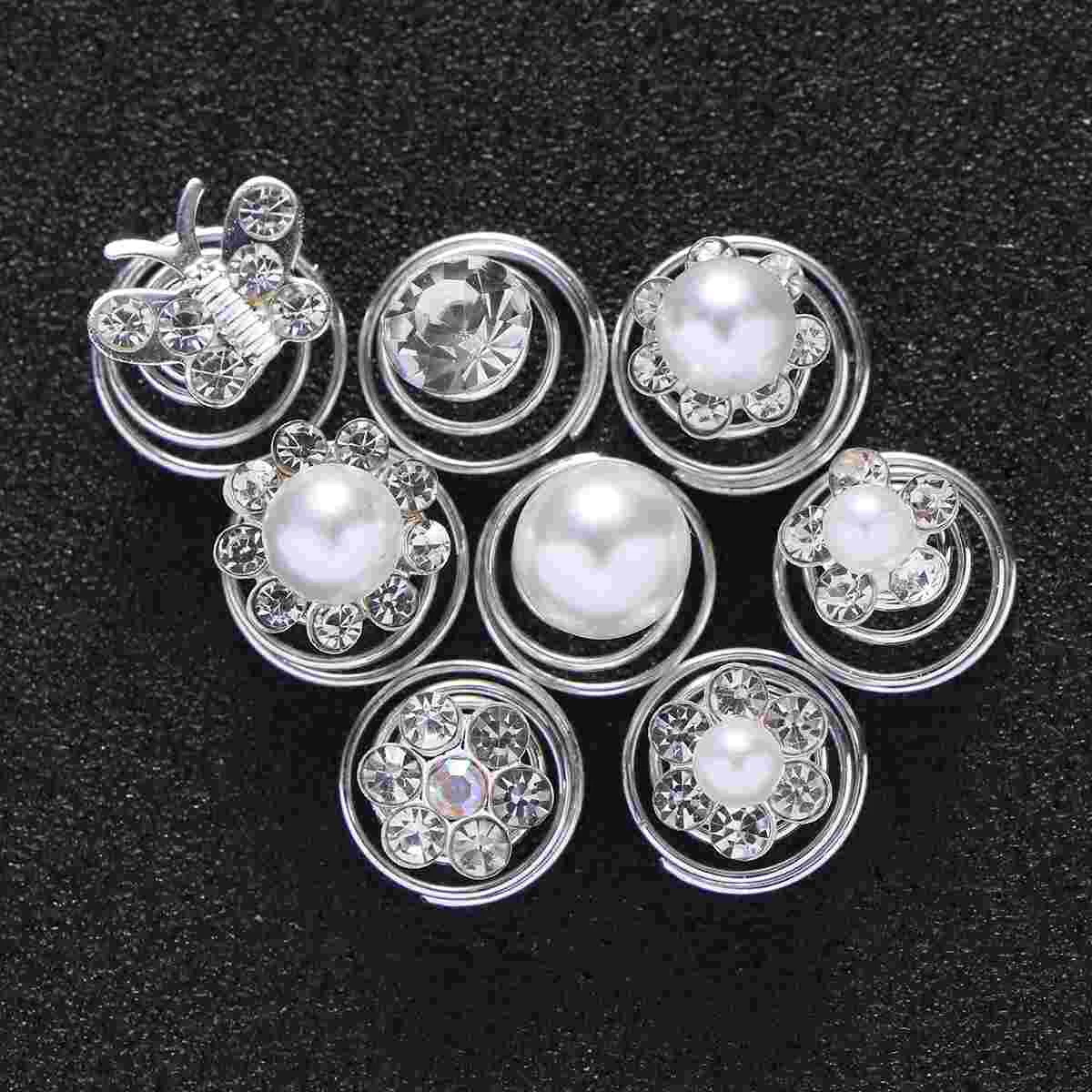 

36 Flower Hair Clips Women Spirals Decorative Jewels Bridal Pearl Twisters Pin Gems Rhinestone Jewelry Braids