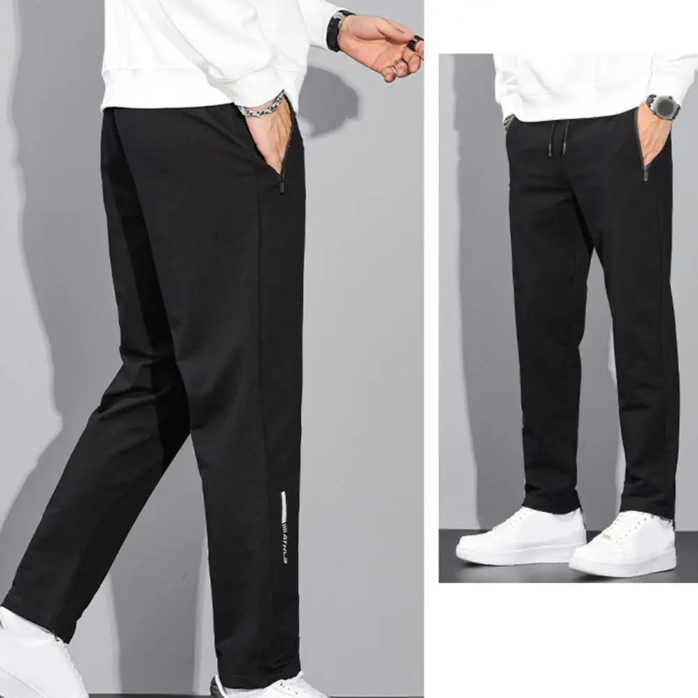 Elastic Waistband Trousers Cozy Men's Winter Pants Soft Thick Elastic Waist Loose Straight Fit with Drawstring Pockets for Fall