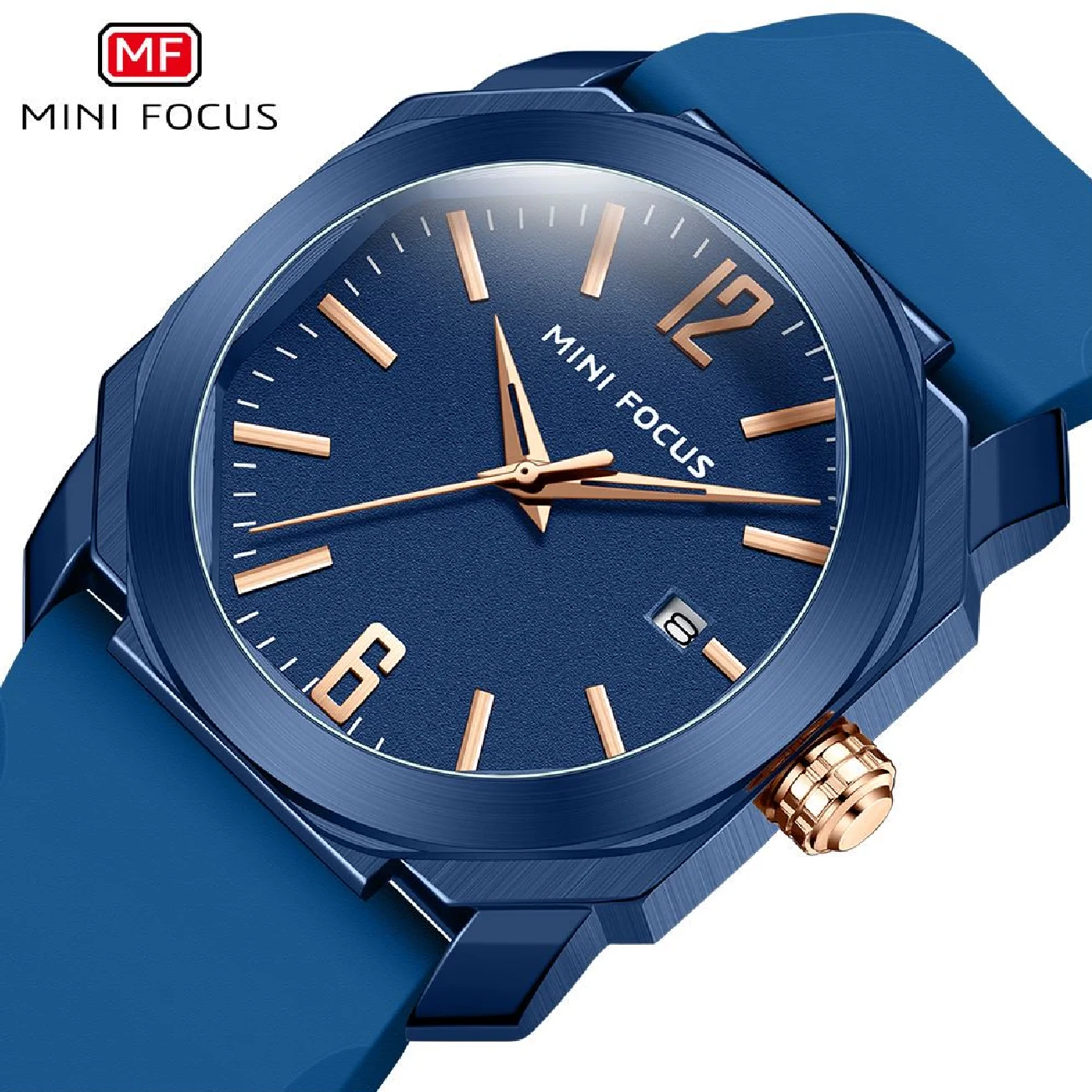 

MINI FOCUS Mesn Watches Fashion Luxury Brand Square Dial Waterproof Quartz Calendar Wristwatch Soft Silicone Strap Clock Male