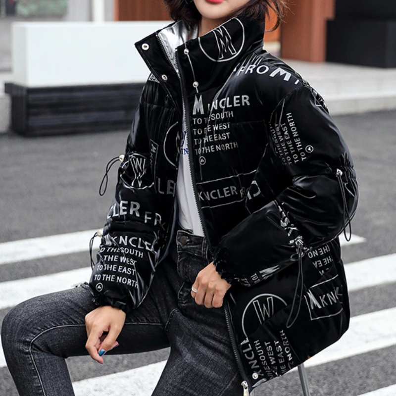 New Winter Bright Face Fashion Temperament Stand Collar Short Down Padded Jackets Women 2023 Korean Loose Coats Bread Clothes