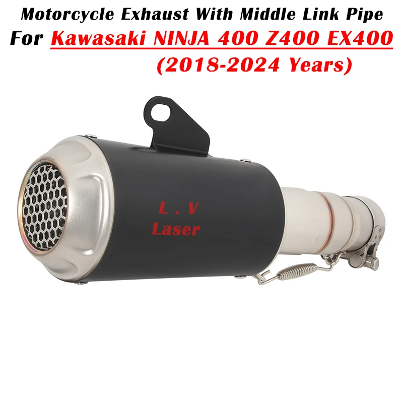 

Надевается для KAWASAKI NINJA 400 Z400 EX400 2017-2022 2023 2024, модифицированный глушитель выхлопной системы мотоцикла с средней трубой