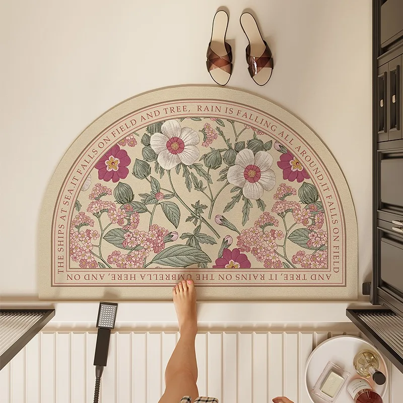 

Коврик для ванной комнаты Американский полукруглый ковер с цветочным принтом Коврики для туалетной двери Водопоглощающий быстросохнущий нескользящий коврик из диатомовой грязи