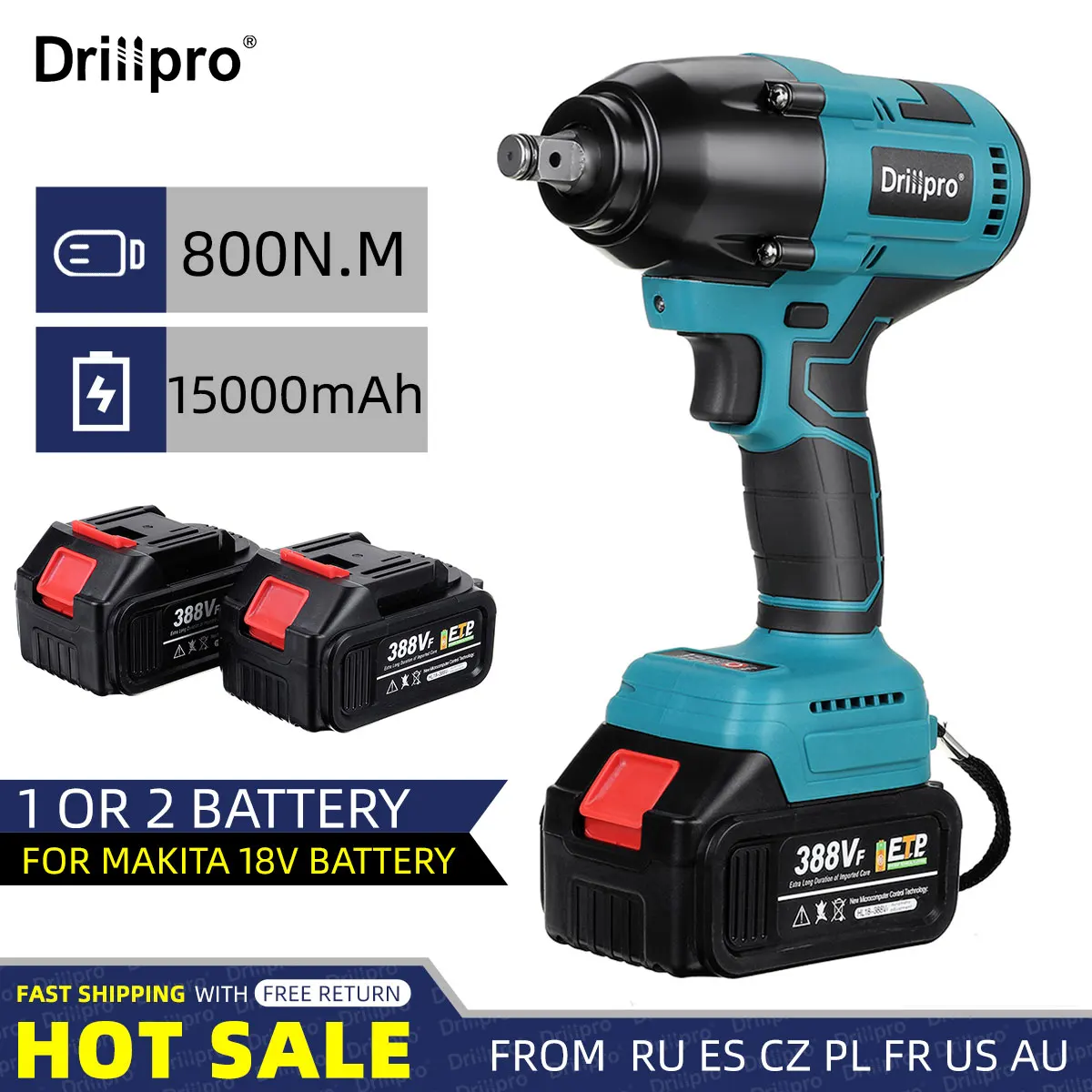 

Drillpro High Torque 800N.m Brushless Impact Wrench 1/2 inch Socket Electric Wrench Car Truck Repair Tool for Makita 18V Battery