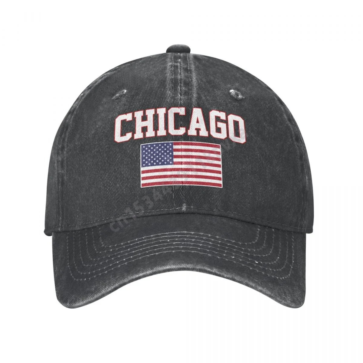 Chicago America Flag USA United States City Charcoal Washed Denim Baseball Cap Men Classic Vintage Cotton Dad Trucker Hat
