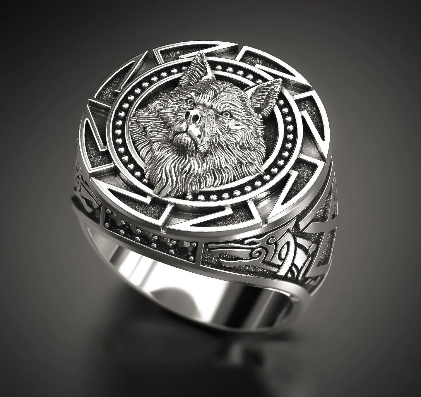 

S925 Silver Vintage Wolf Totem Thai Silver Ring Nordic Myth Viking Warrior Wolf Head Men's Ring