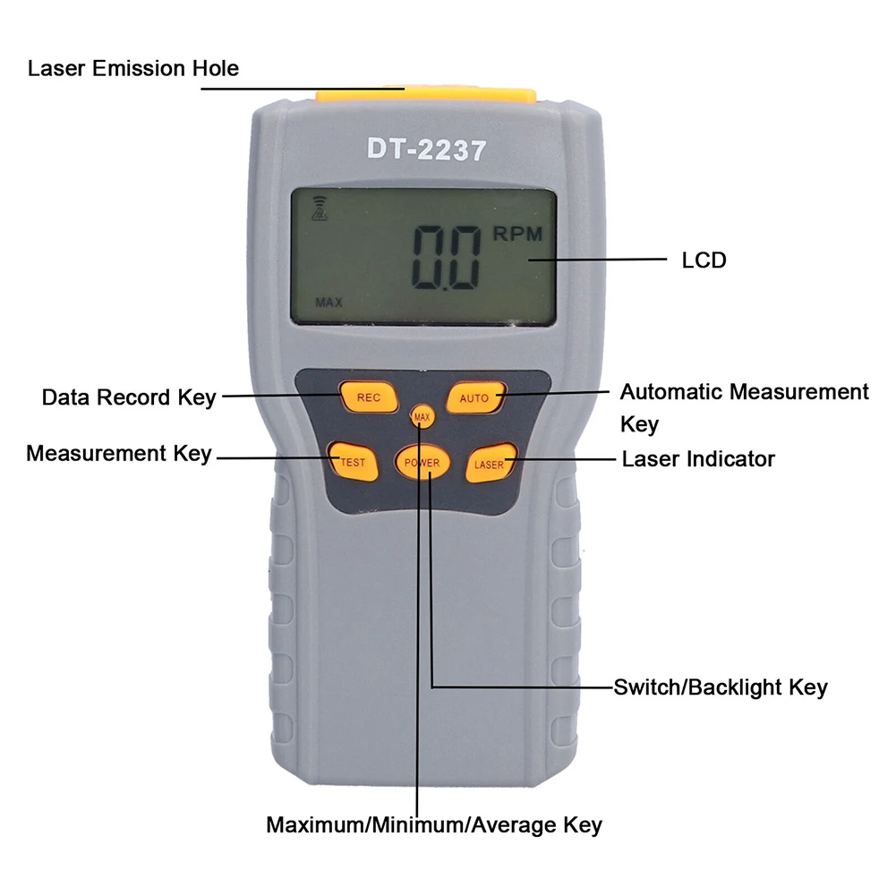 

DT-2237 Digital Tachometer Non Contact High Accuracy 5 Bits LCD Display For Motor Speed Engine Fan Car Speed Measurement