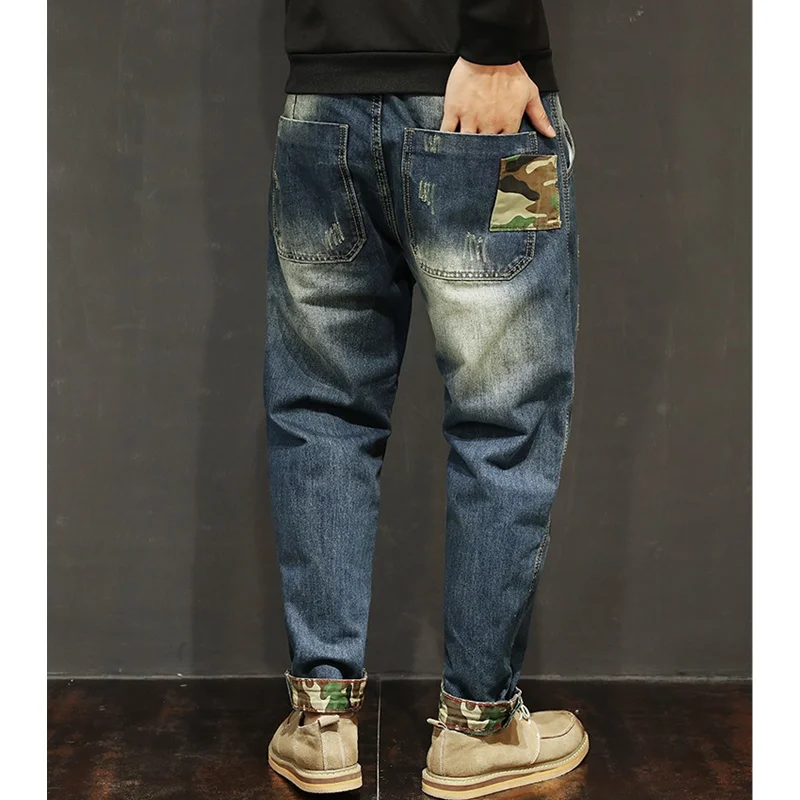 Men Clothing 2022 New Pattern Recreational Vintage Broad Leg Blue Jeans Straight Cylinder Large  Loose Haren Pants Autumn Female