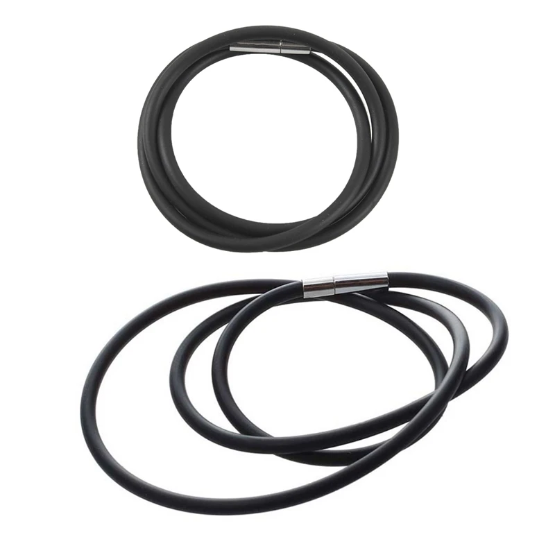 

2 Pcs 3Mm Fashion Rubber Cord Necklace With Stainless Steel Closure - Black 19.75 Inch & 16 Inch