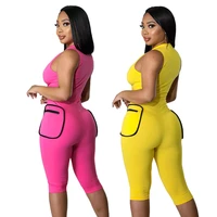 2022 spring new zipper up jumpsuit women sexy sleeveless bodycon jumpsuit skinny romper party club outfits wholesale