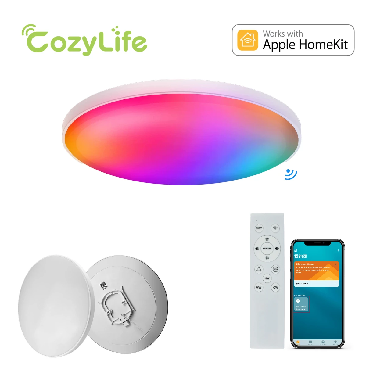 

HomeKit Smart Ceiling Light Flush Mount WiFi RGB Dimmable Ultrathin Modern Round LED Lamp 24W 12.6inch Support Alexa Siri Alice