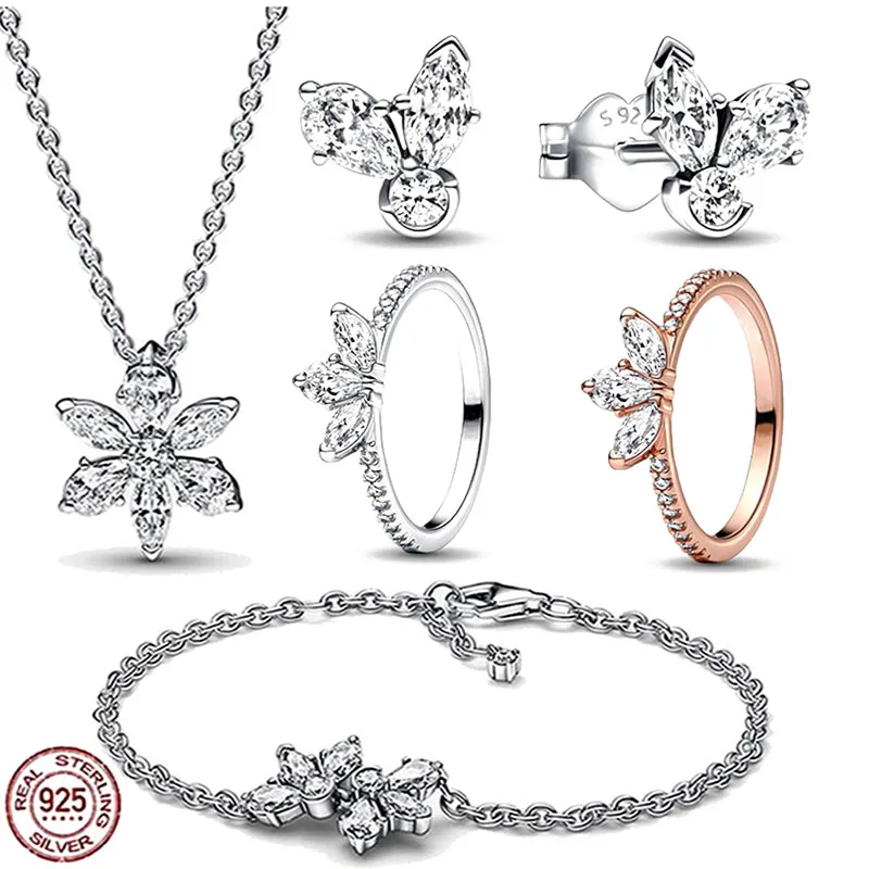 

Summer Fashion 925 Sterling Silver Shiny Decomposed Snow Necklace Bracelet Earring Set Exquisite Charm Women's Anniversary Gift
