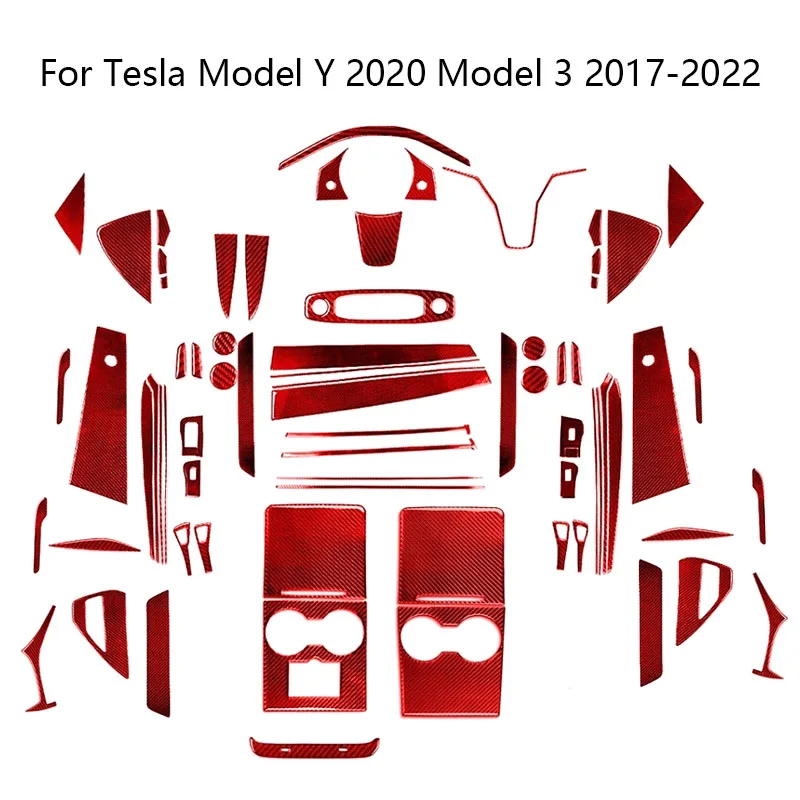 

For Tesla Model Y 2020 Tesla Model 3 2017-2022 Carbon Fiber Red Stickers Car Interior Decorative Accessories Various Parts