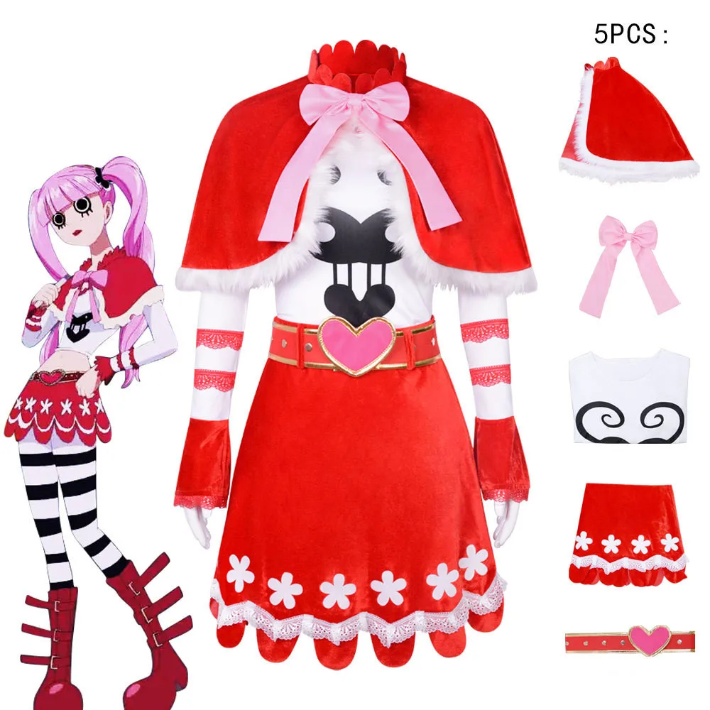 

Костюм для косплея из аниме One Piece Perona женская красная накидка униформа для Хэллоуина Топ Юбка Пояс бант костюм