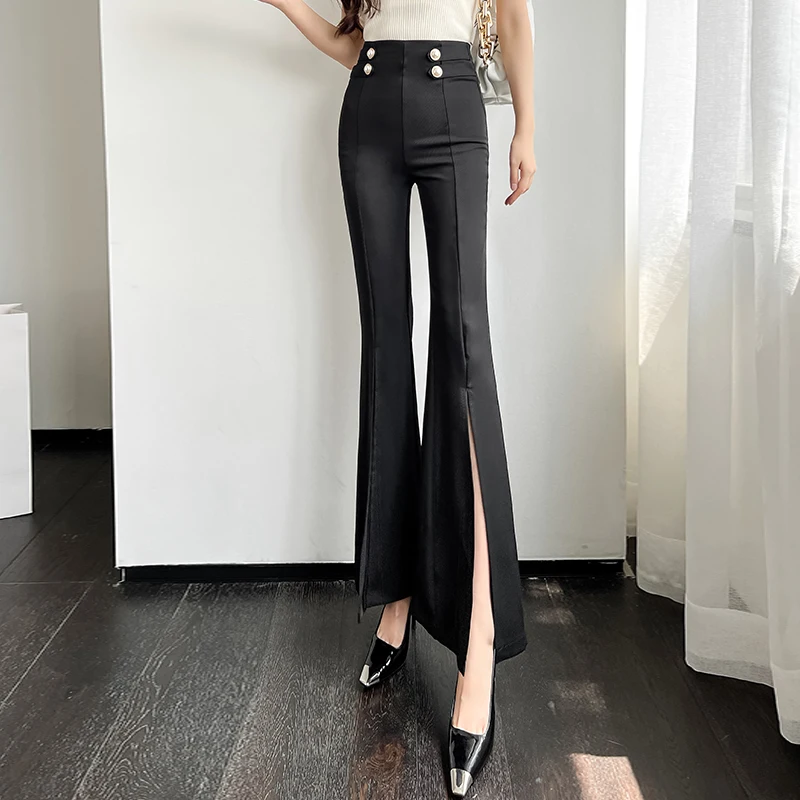 Superior Design Koren Fashion Office Ladies Split Hem Bell-bottoms Pants Women Chic High Waist Cropped Trousers Dropshipping 2