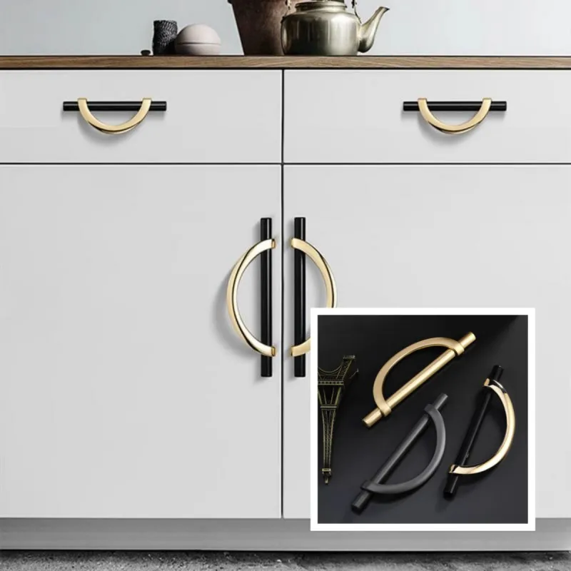 

YuanQiang Modern American Semicircle Black Gold Cabinet Handles Zinc alloy Drawer Knob Hardware Furniture Accessories Door Pulls
