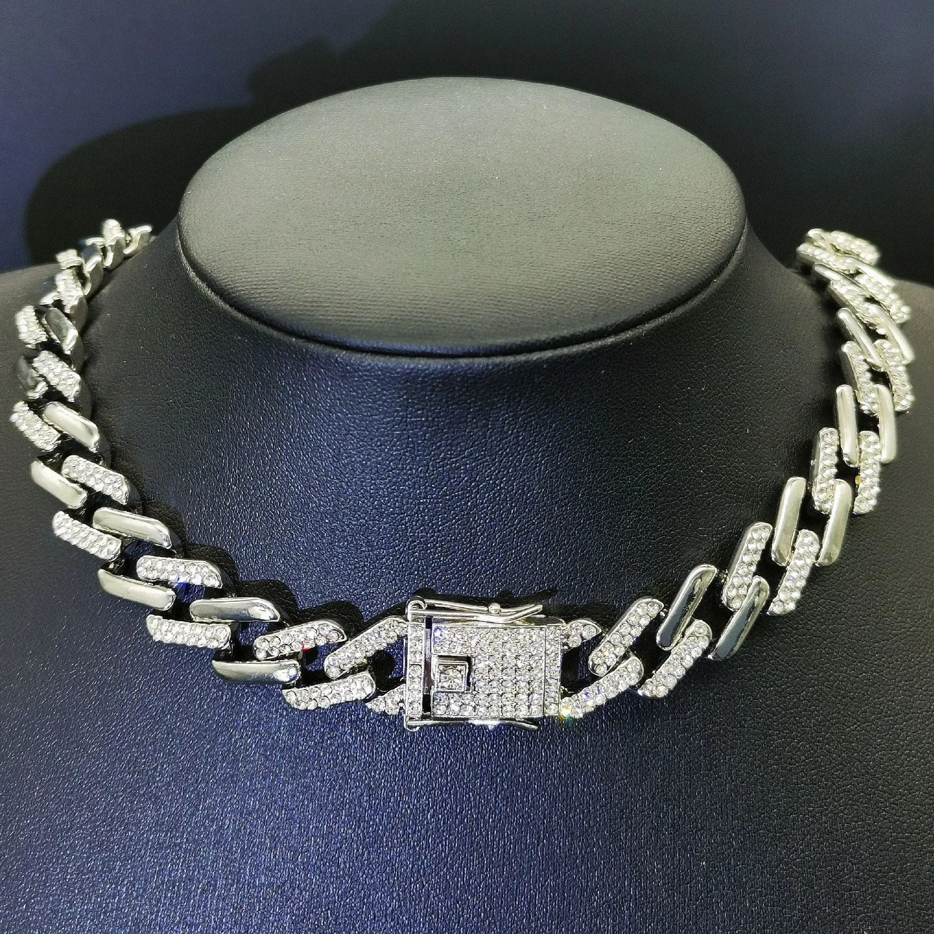 

2022 New Hip Hop Tide 12mm Diamond Interval Cuban Chain Diamond Bracelet Men's and Women's Hiphop Gold-plated Necklace Jewelry