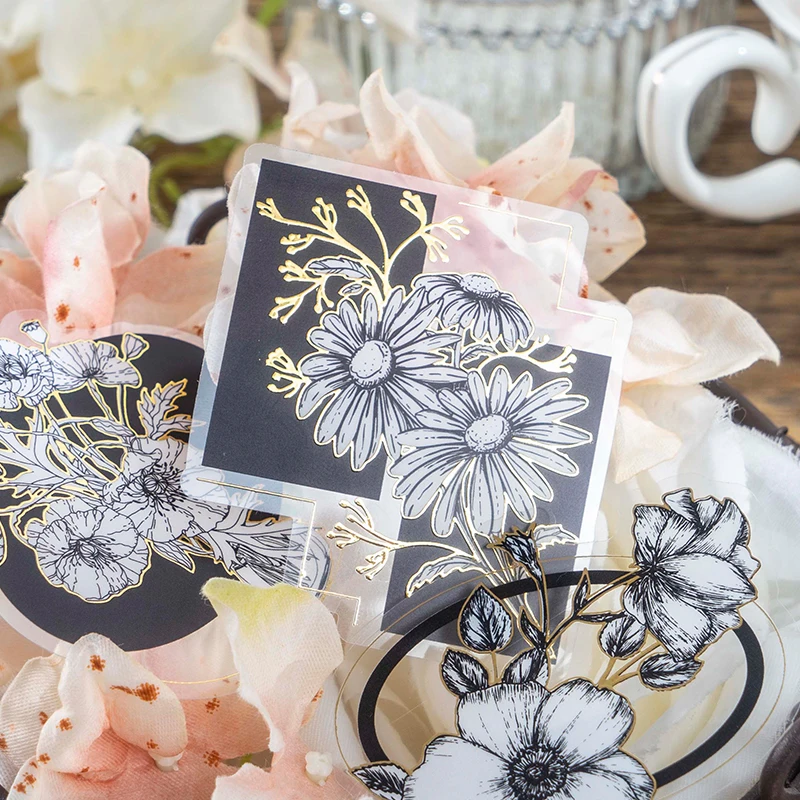 30 шт./упак. ПЭТ-наклейка позолоченные растения цветы коллаж ручная книга дневник