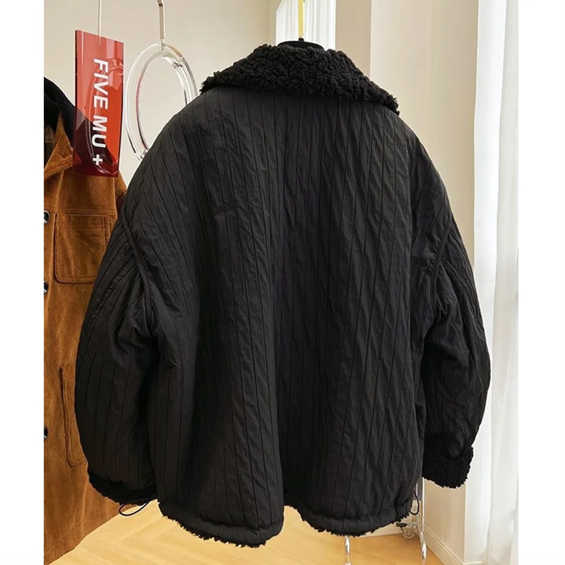 Женская зимняя теплая двусторонняя куртка из овечьей шерсти