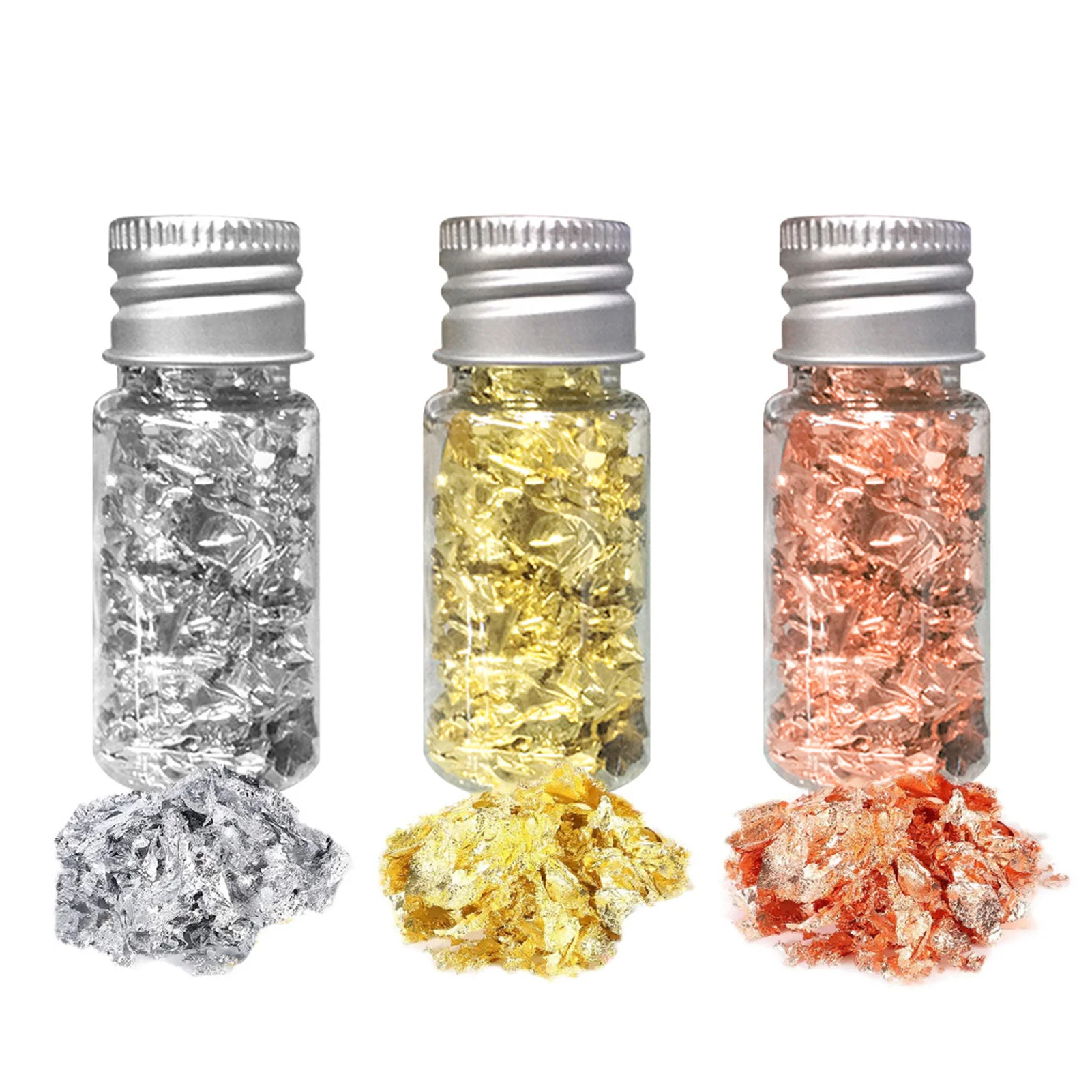 

3 бутылки, позолоченные хлопья, блестящая металлическая фольга, пленка для ногтевого дизайна, необычные декоративные наклейки для ногтей дл...
