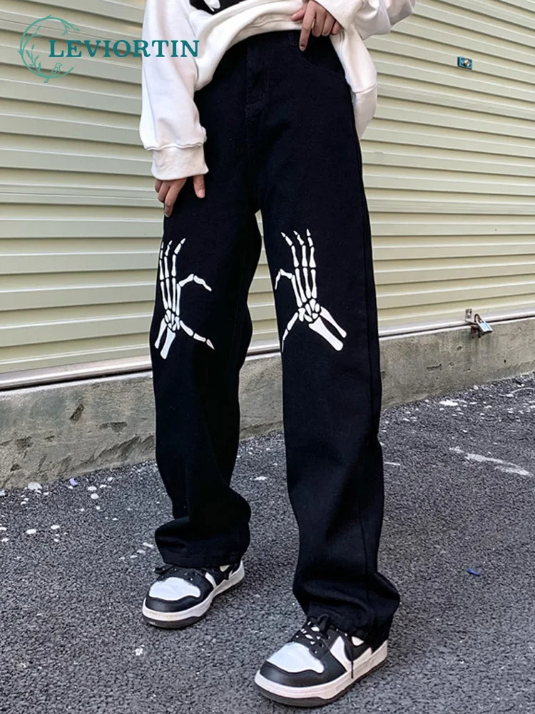 

High Street Women Pants Hip-hop Loose All Kinds Of Printing Straight Wide Leg Jeans Y2K Retro Harajuku Jeans Unisex