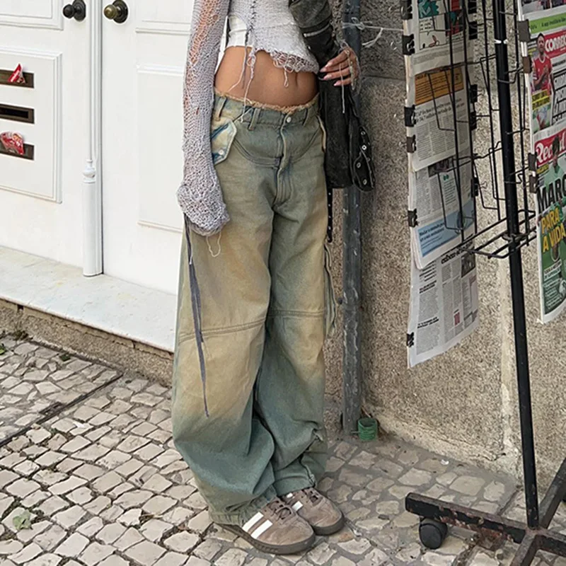 Y2K Women Korean Vintage Streetwear Baggy Jeans High Waisted Straight Wide Leg Pants Denim Trousers Fairy Grunge Alt Clothes