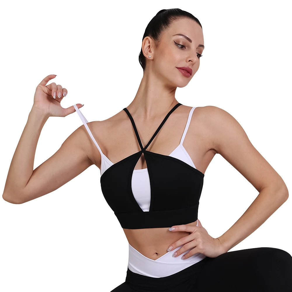 

Color Blocking Sports Vest Top Padded Halter Strappy Double Brushed Nylon Women Shockproof Fitness Workout Yoga Bras