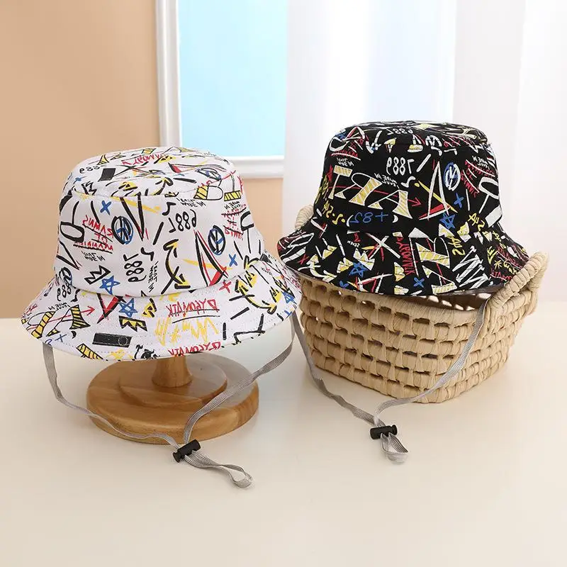 

Панама хлопковая однотонная для детей и мальчиков, детская шапка от солнца, с граффити, для защиты от солнца, летняя