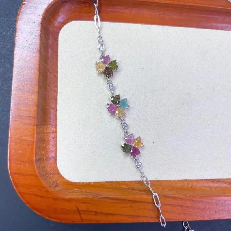 Женский браслет с натуральным турмалином серебро 925 пробы 4 мм